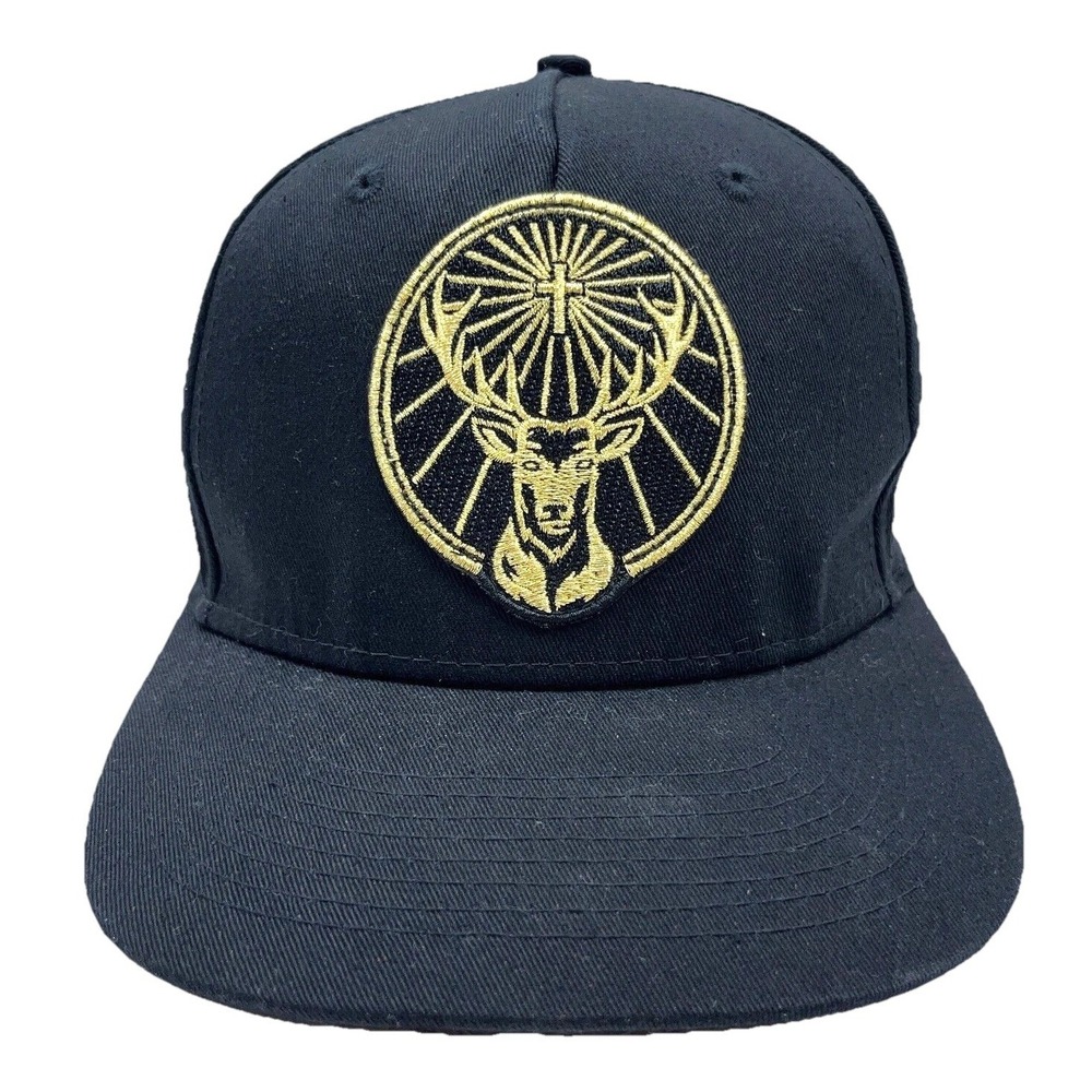 Yagermeister Hat Cap Snapback Black Gold Logo Flat Bill Liquor‎ Beer Yager Bar